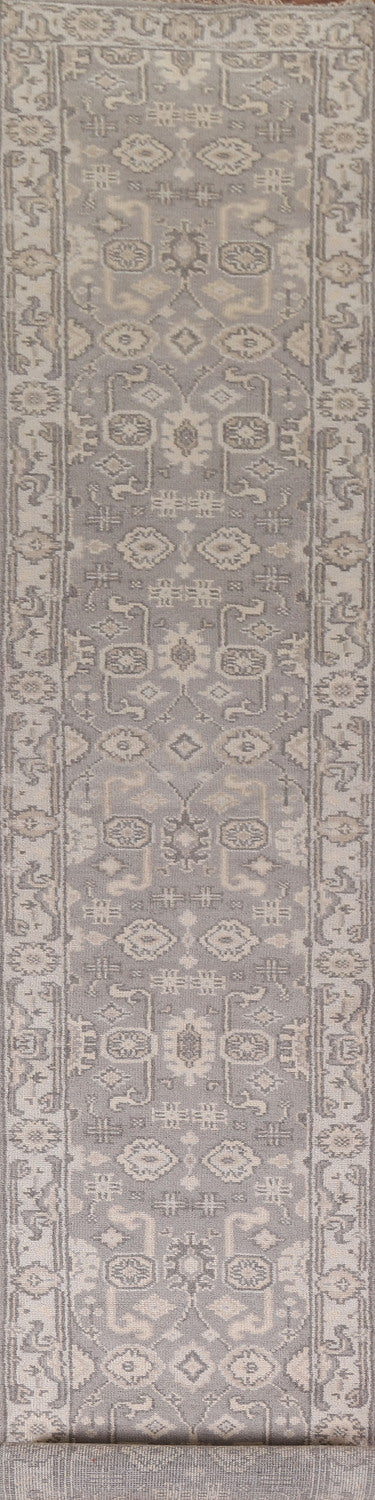 Geometric Wool Oushak Runner Rug 3x16