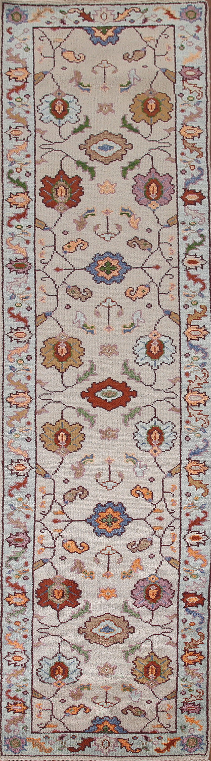 Beige Wool Oushak Oriental Runner Rug 3x12