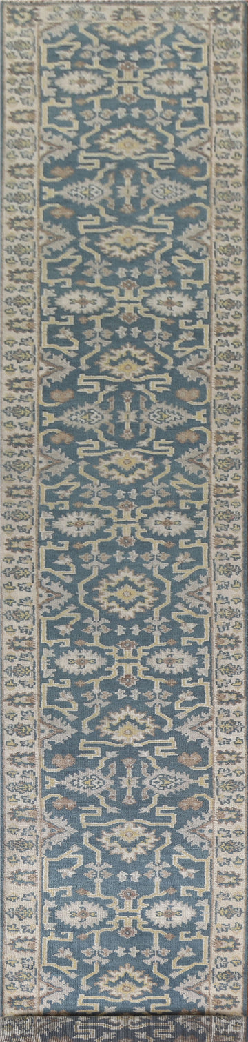 Blue Oushak Oriental Runner Rug 3x19