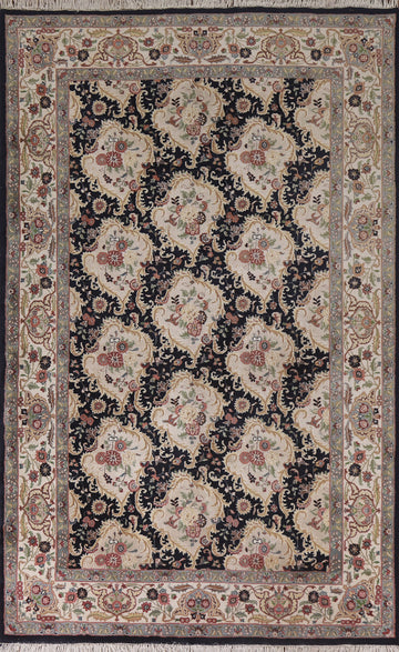 Navy Blue Floral Agra Indian Area Rug 6x9
