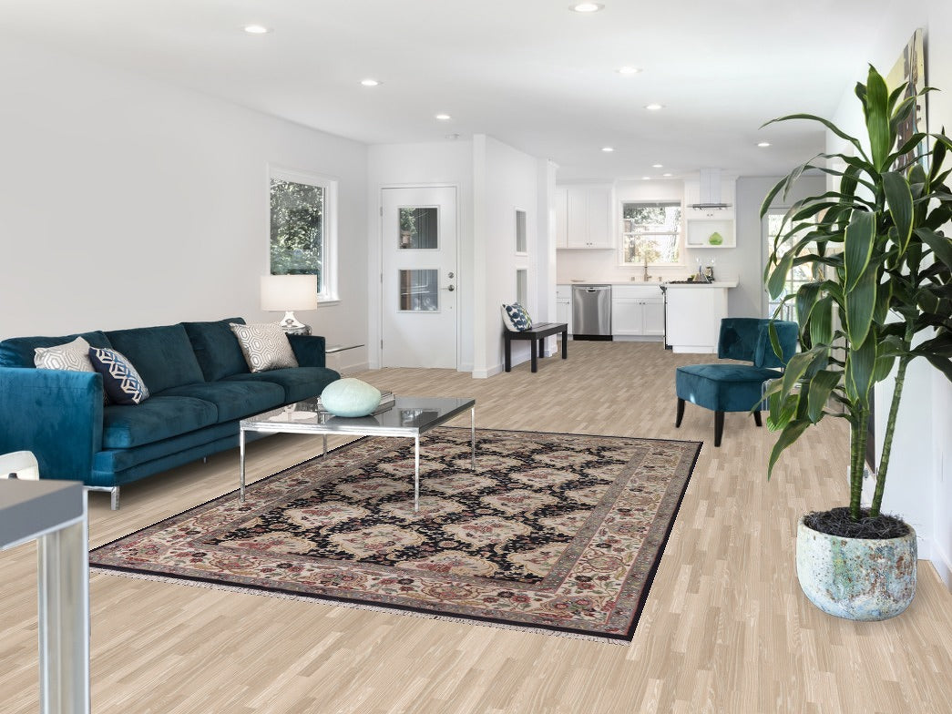 Navy Blue Floral Agra Indian Area Rug 6x9
