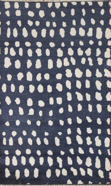 Navy Blue Moroccan Modern Area Rug 5x8