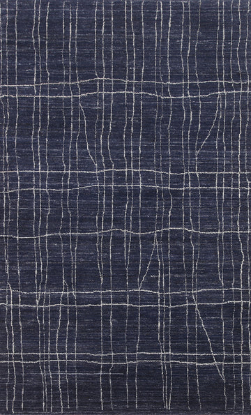 Navy Blue Moroccan Wool Modern Area Rug 5x8