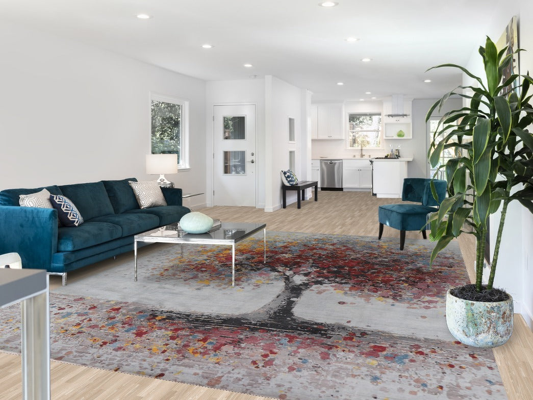 Nature Print Art Deco Vegetable Dye Area Rug 9x12