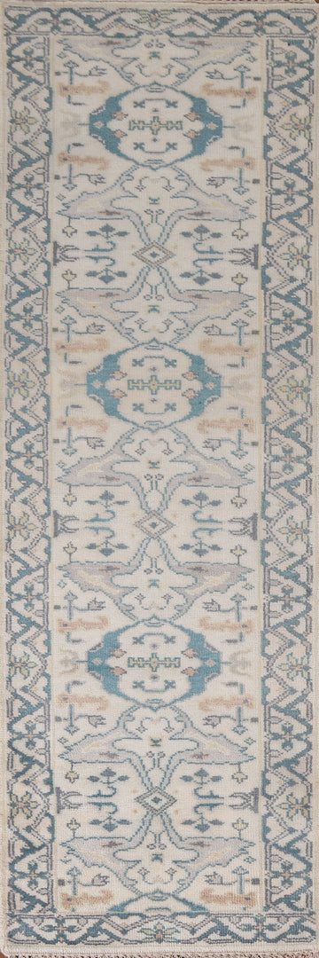 All-Over Ivory Oushak Wool Runner Rug 3x10