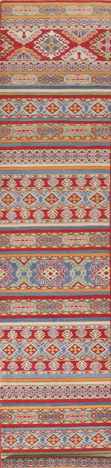 Geometric Kazak Oriental Runner Rug 2x16