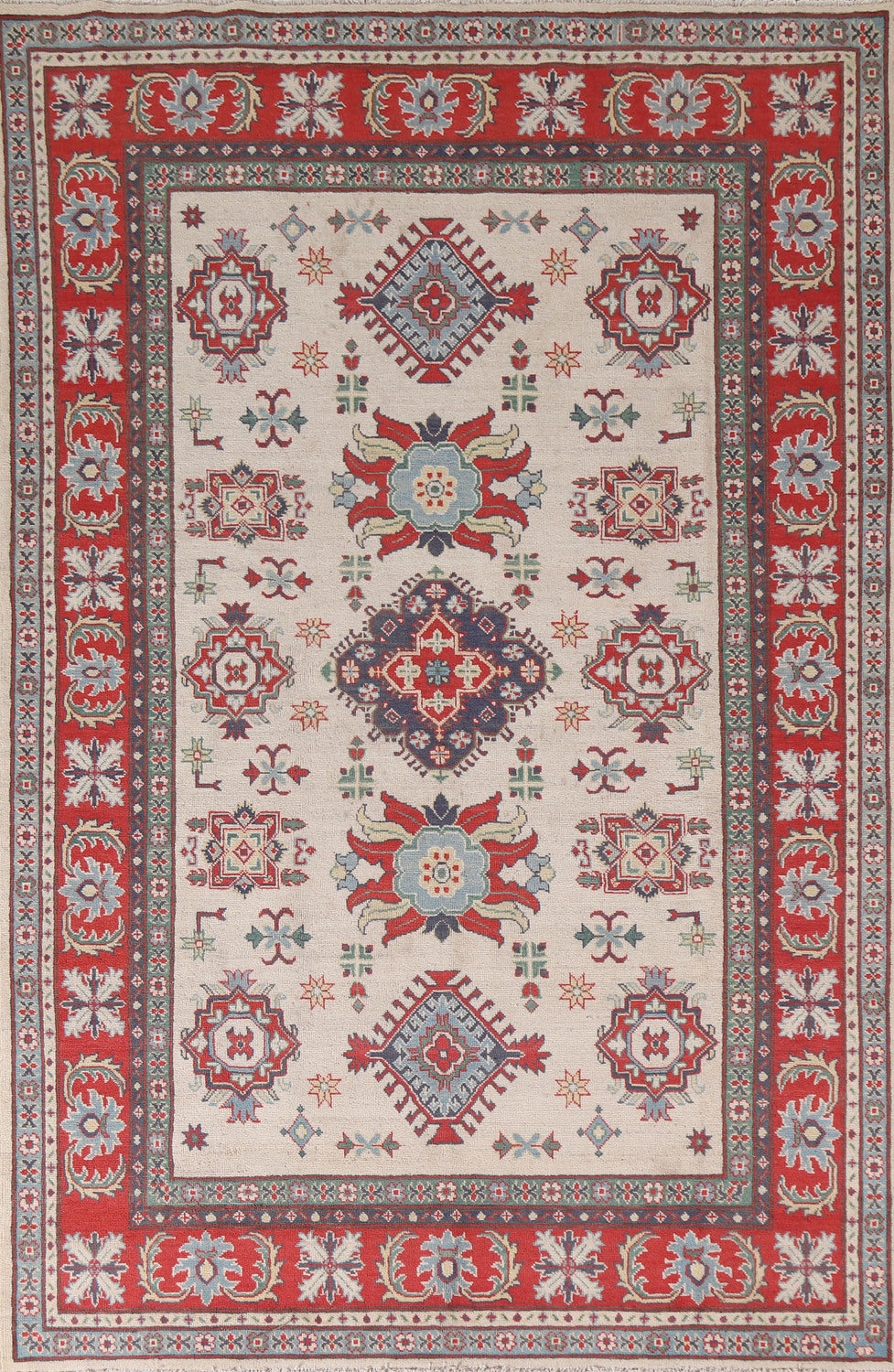 Geometric Ivory Kazak Oriental Area Rug 6x9