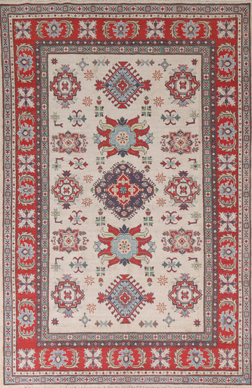 Geometric Ivory Kazak Oriental Area Rug 6x9