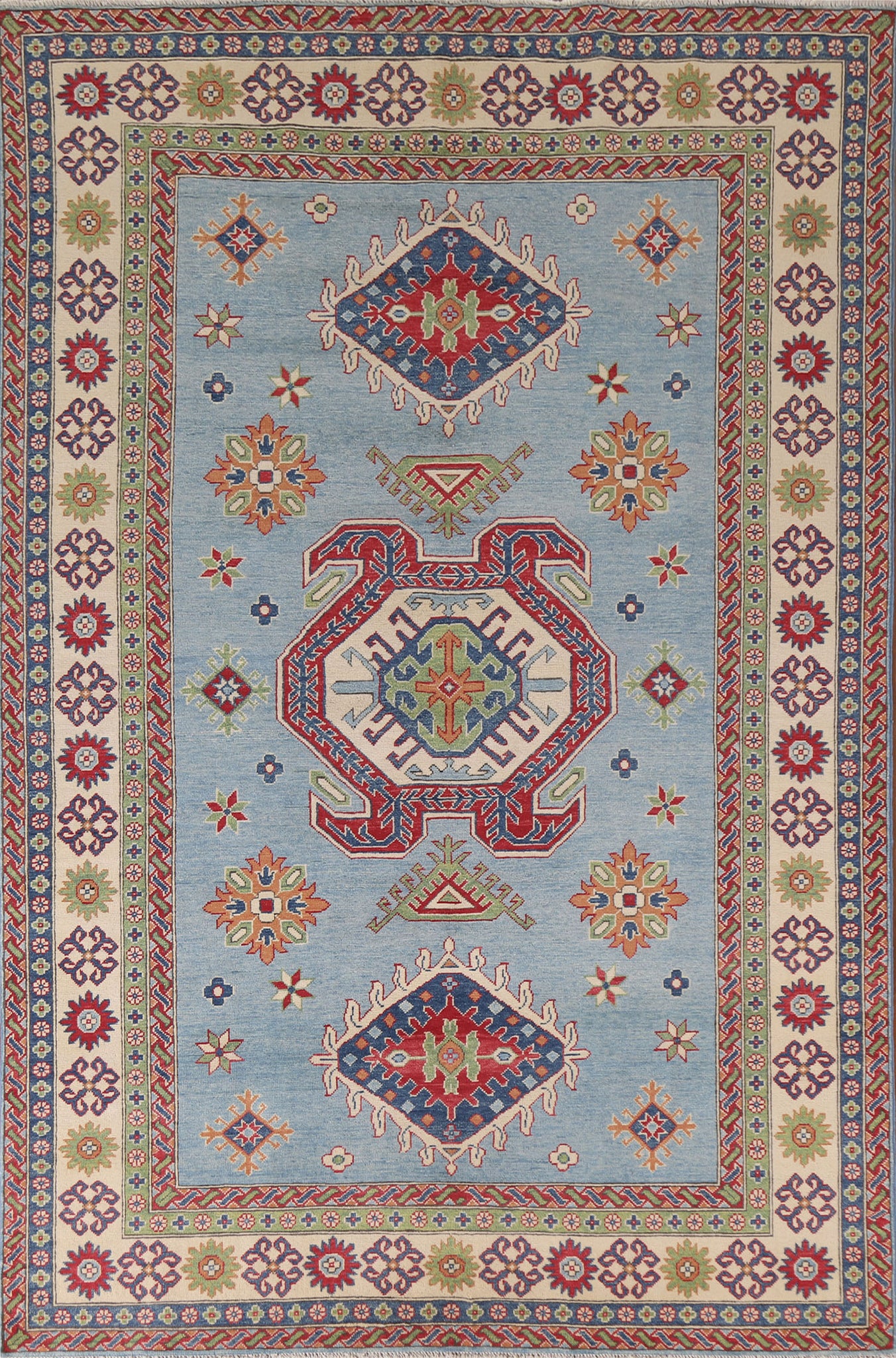 Light Blue Kazak Handmade Area Rug 7x10