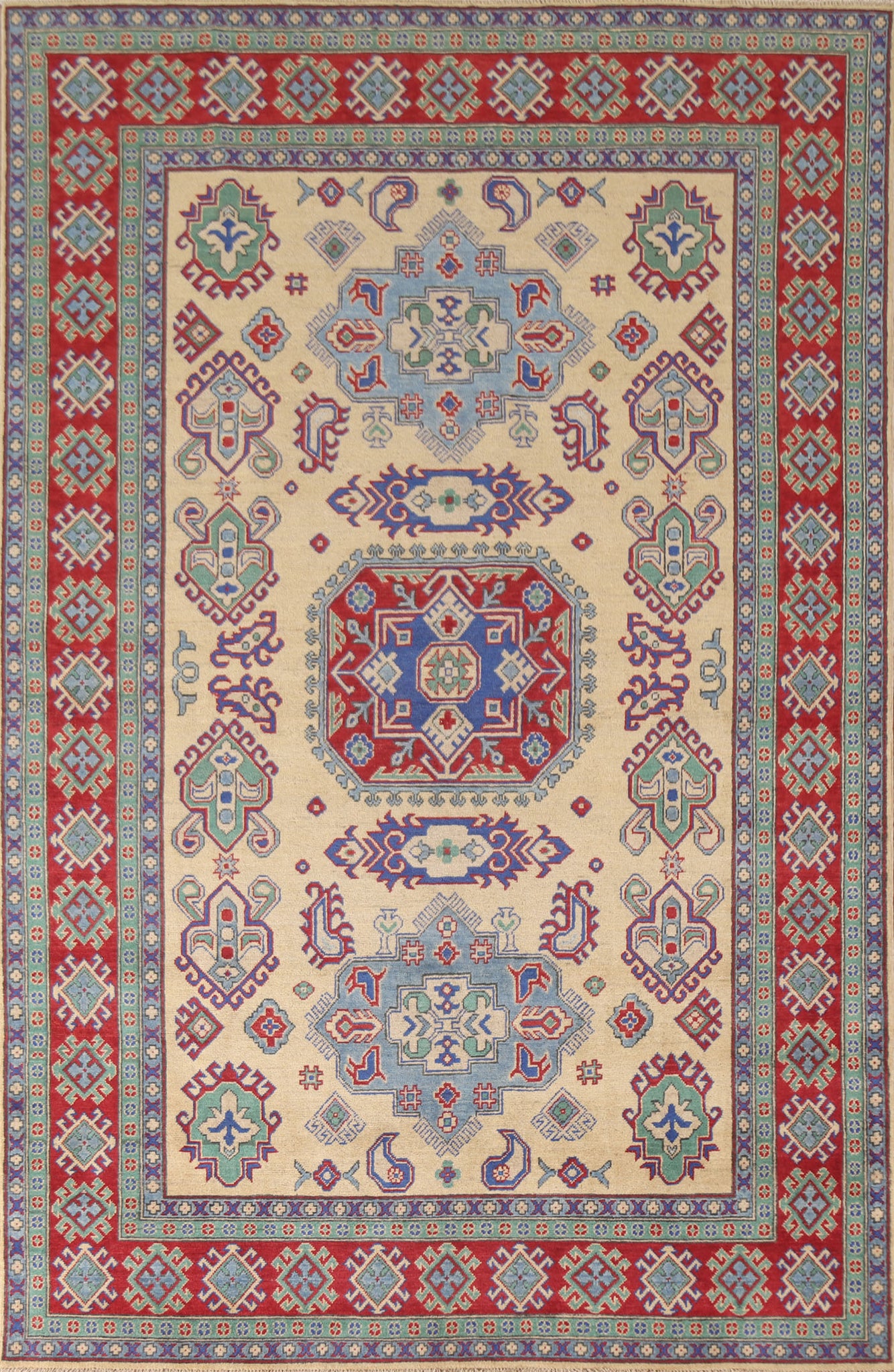 Geometric Kazak Oriental Area Rug 7x10