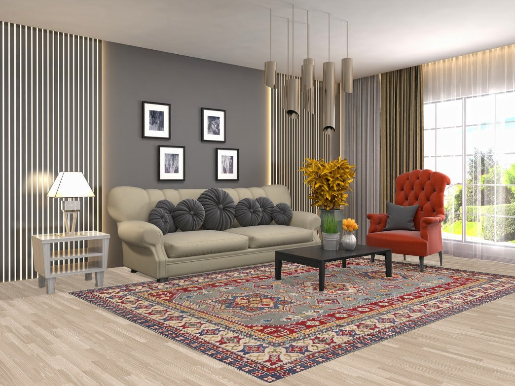 Geometric Kazak Oriental Area Rug 7x10