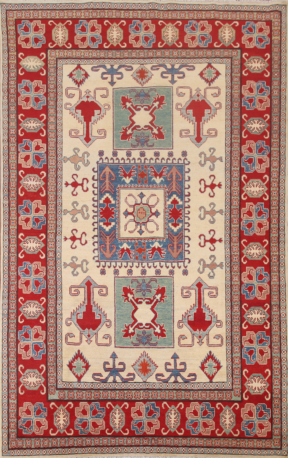 Handmade Ivory Kazak Wool Area Rug 7x10