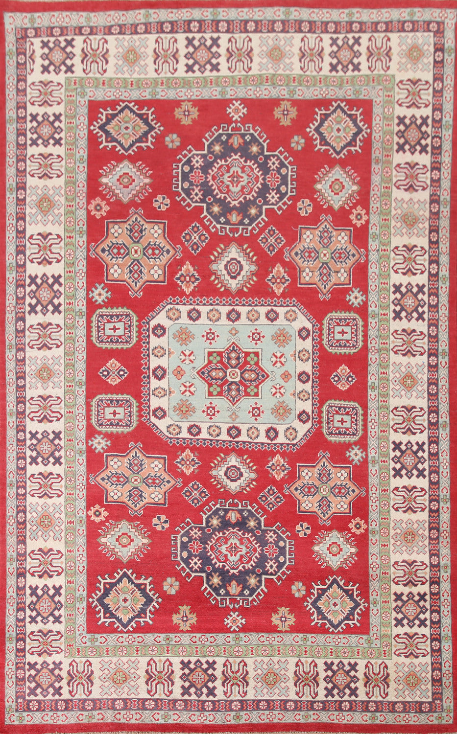 Geometric Red Kazak Oriental Area Rug 6x10