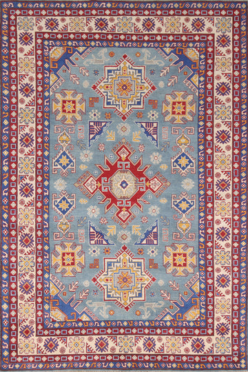 Light Blue Kazak Handmade Area Rug 7x10