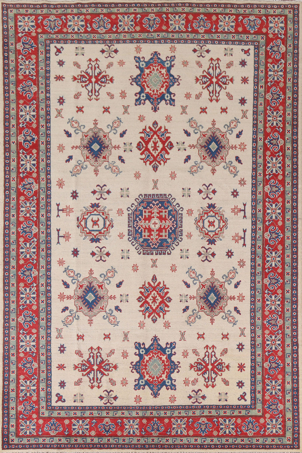 Ivory Wool Kazak Handmade Area Rug 7x10