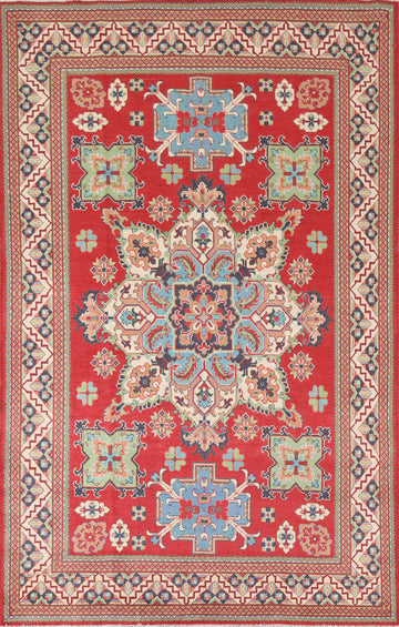 Red Geometric Kazak Oriental Area Rug 6x10