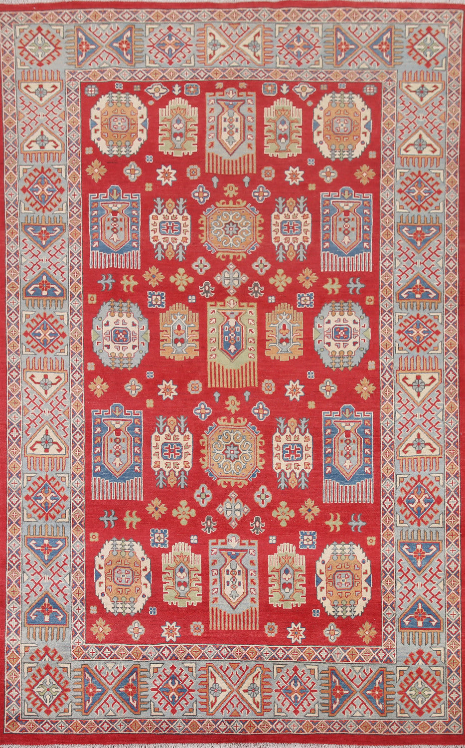 South Western Kazak Red Wool Area Rug 6x10