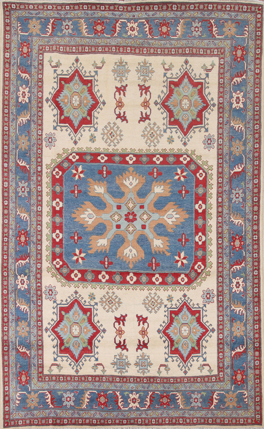 Ivory & Blue Kazak Oriental Area Rug 7x10