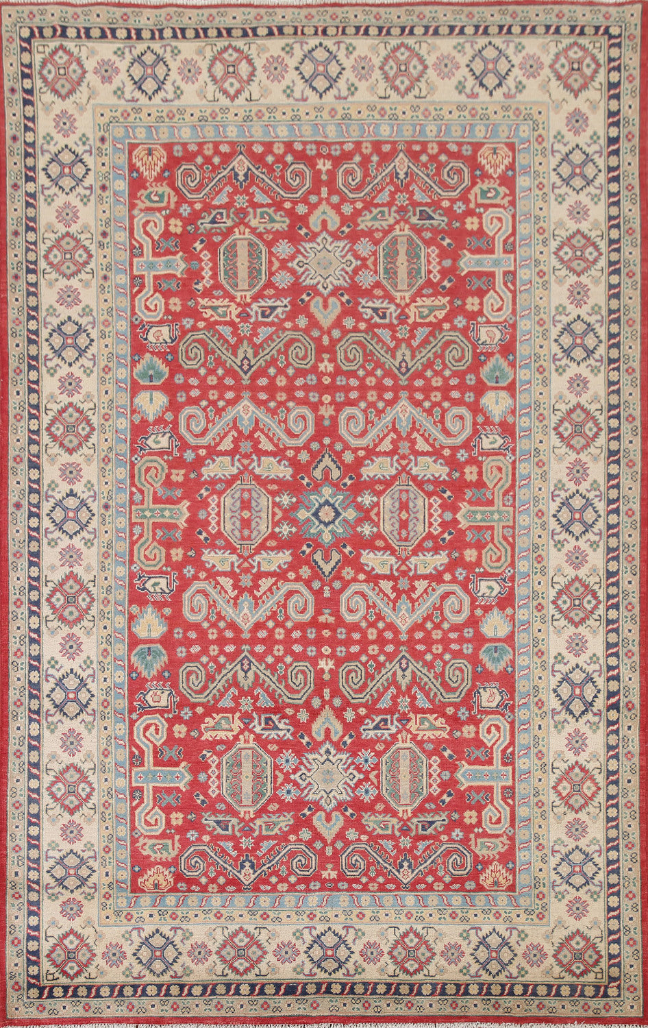 Geometric Red Kazak Oriental Area Rug 7x10