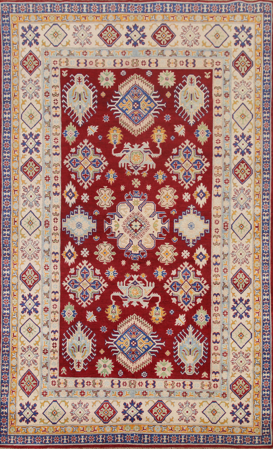 Red Geometric Kazak Oriental Area Rug 6x10
