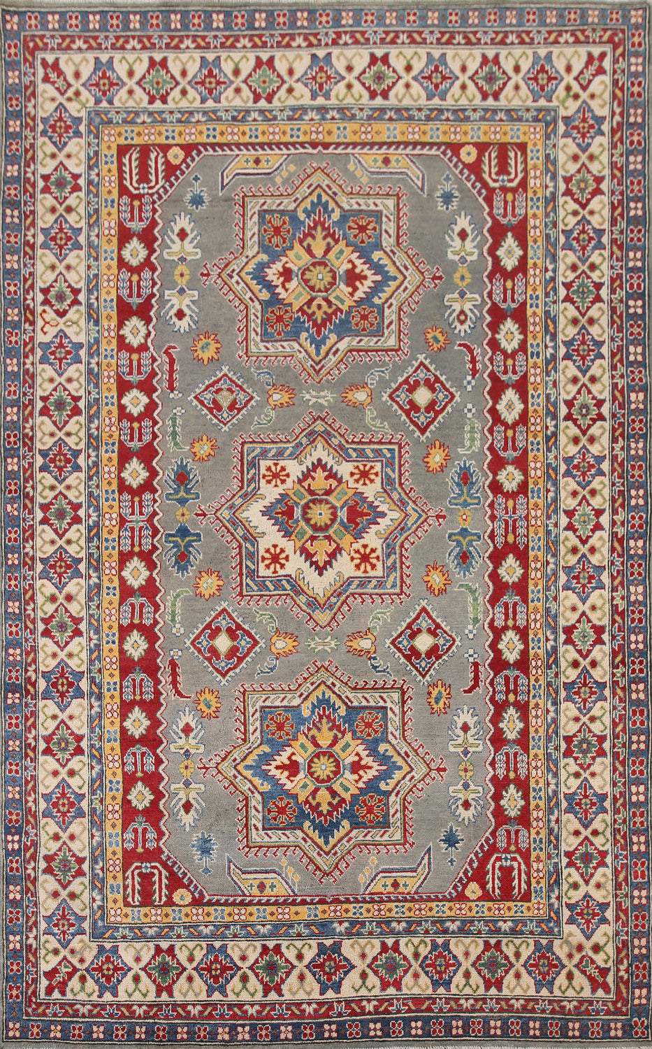 Gray Geometric Kazak Oriental Area Rug 7x10