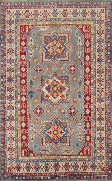Gray Geometric Kazak Oriental Area Rug 7x10