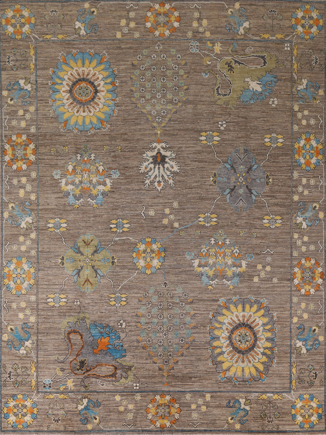 Floral Oushak Vegetable Dye Wool Area Rug 8x10