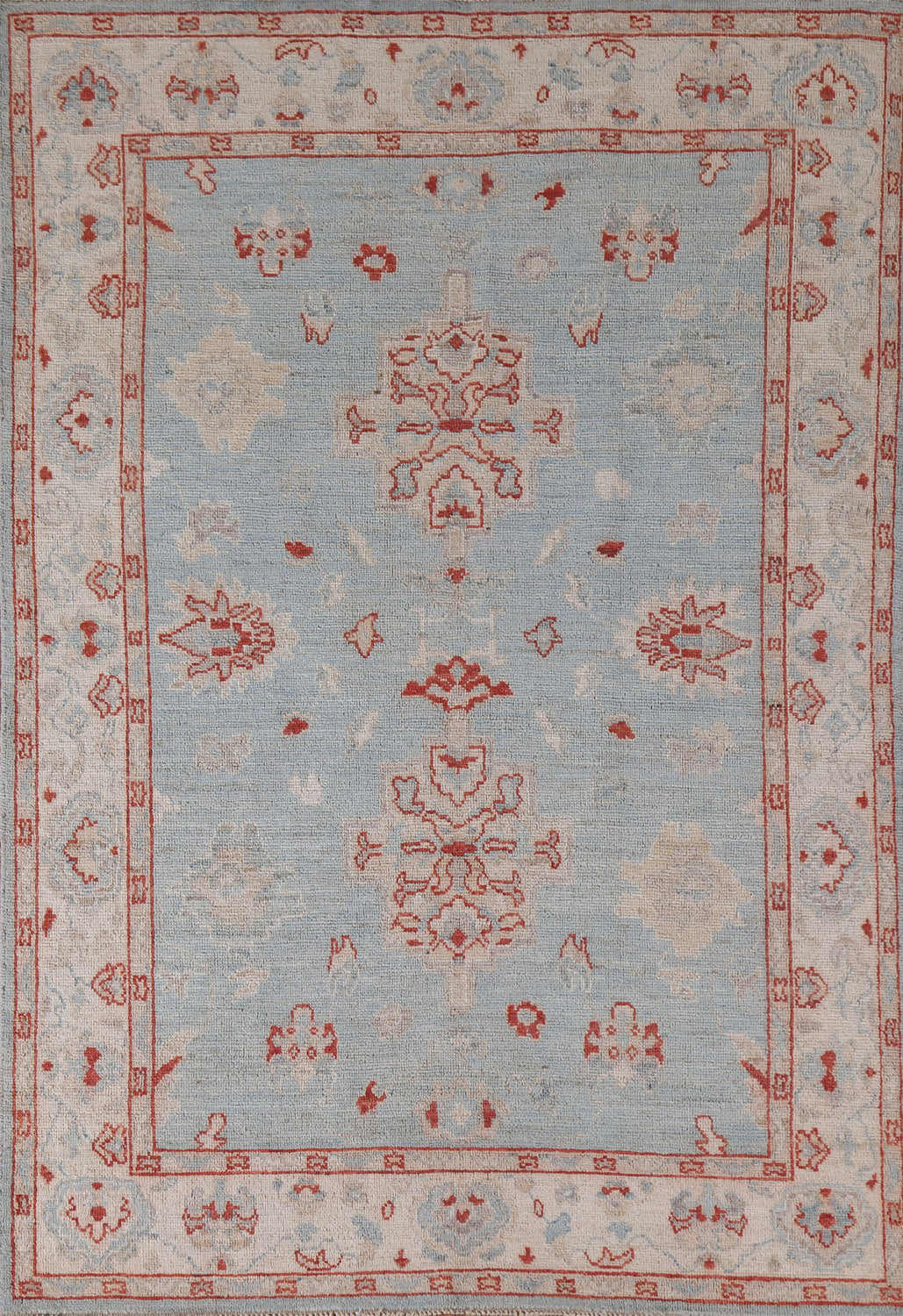 Light Blue Oushak Vegetable Dye Area Rug 5x7