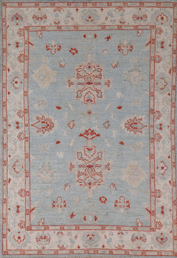 Light Blue Oushak Vegetable Dye Area Rug 5x7