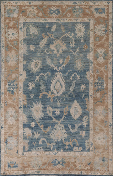 Blue Floral Oushak Vegetable Dye Area Rug 6x9