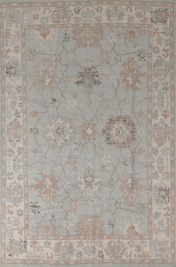 Muted Light Blue Oushak Vegetable Dye Area Rug 6x9