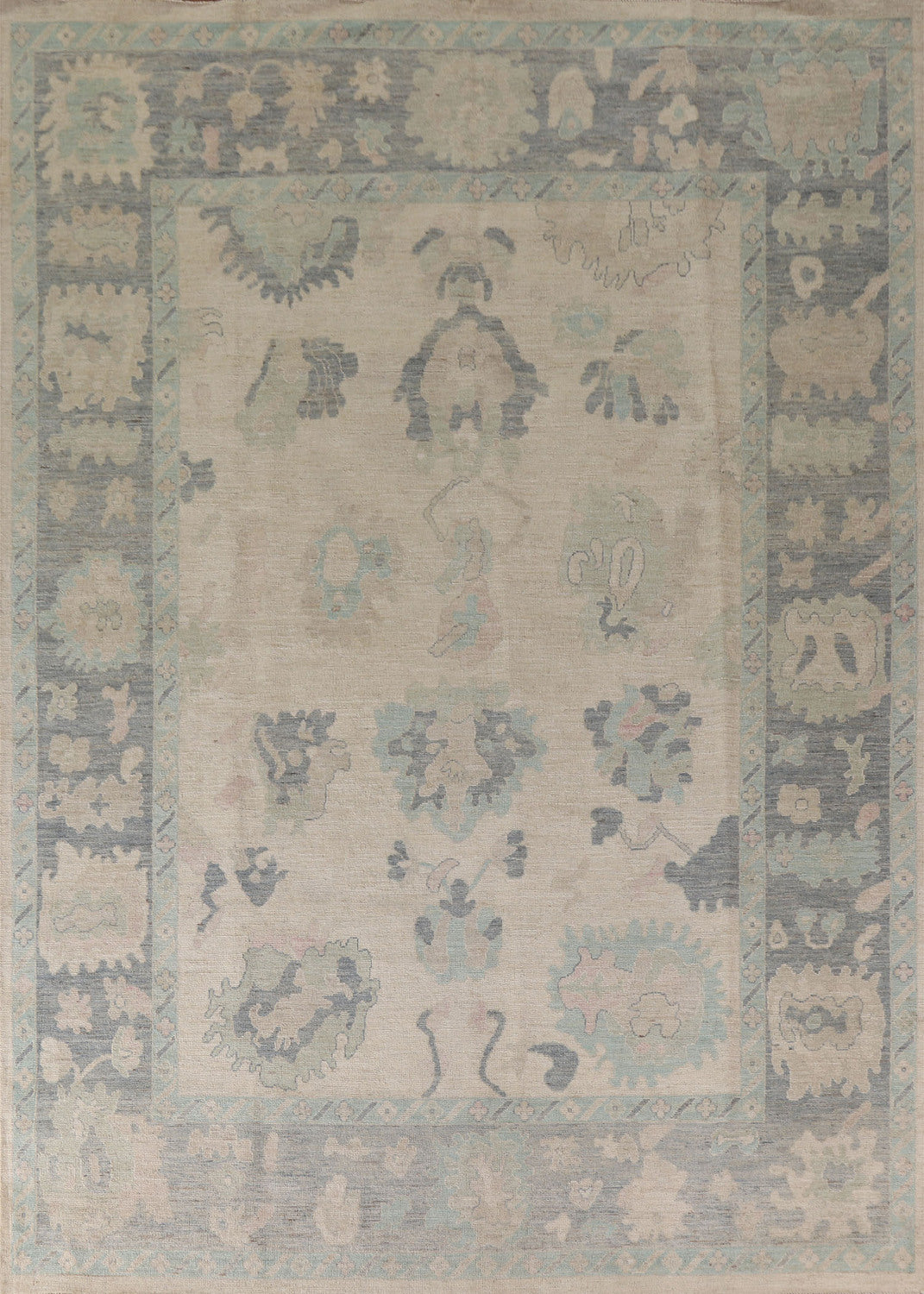 Vegetable Dye Oushak Earth Tone Wool Area Rug 9x11
