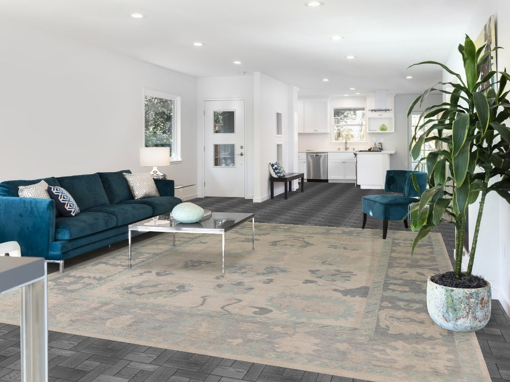 Vegetable Dye Oushak Earth Tone Wool Area Rug 9x11