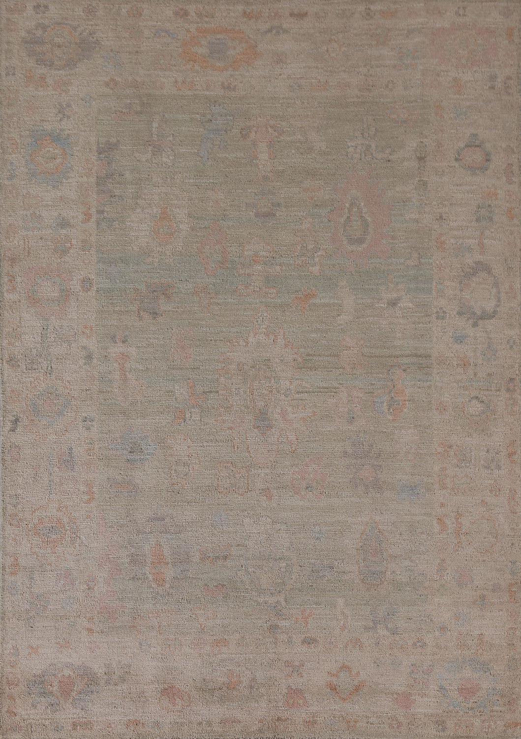Muted Green Oushak Vegetable Dye Area Rug 5x7
