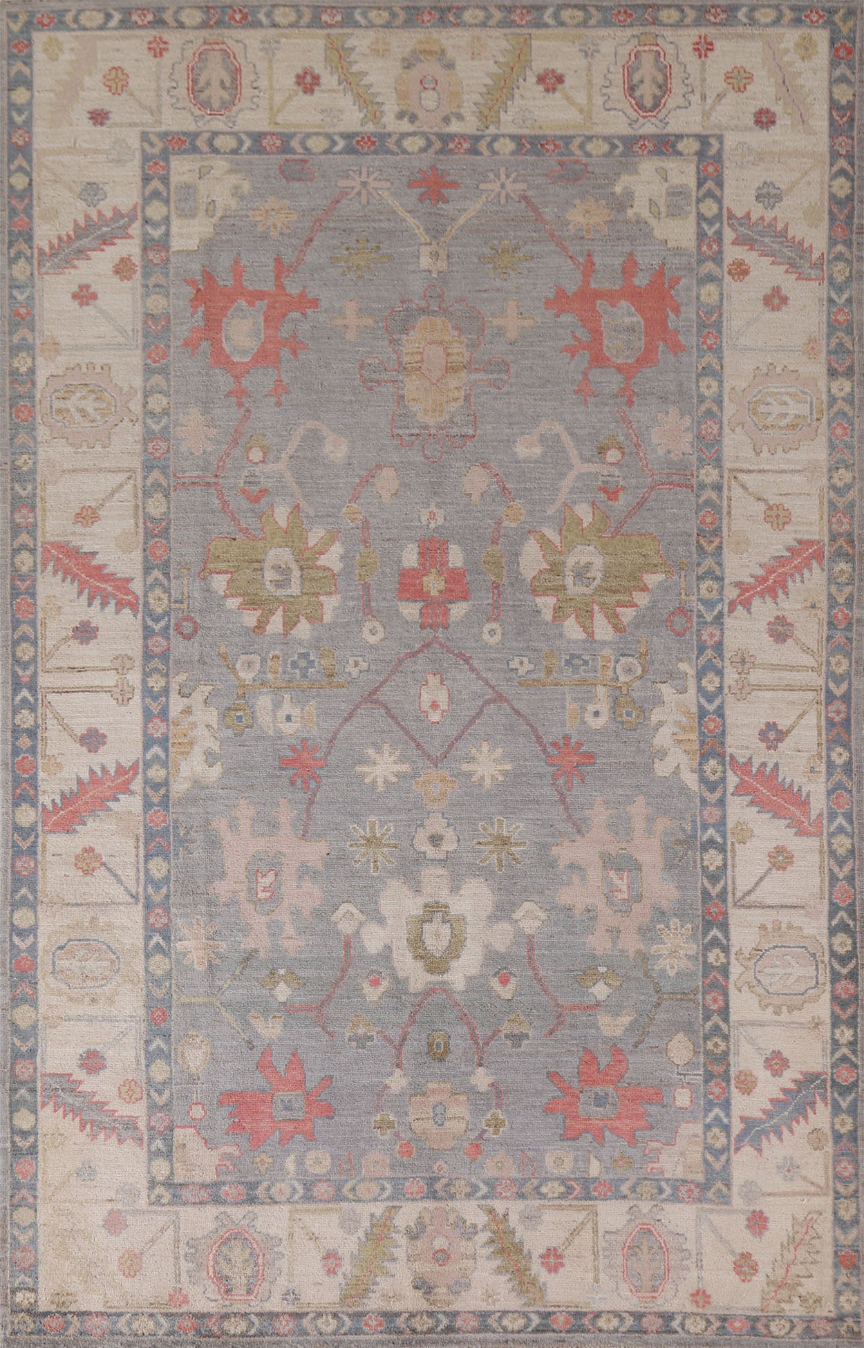 Gray Wool Oushak Vegetable Dye Area Rug 6x9