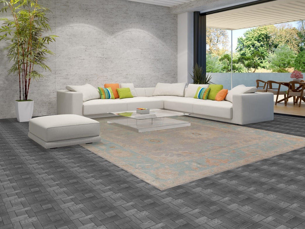 Muted Gray Oushak Vegetable Dye Area Rug 10x14