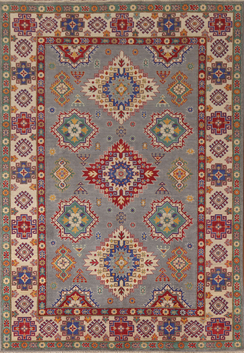 Handmade Gray Kazak Wool Area Rug 7x9