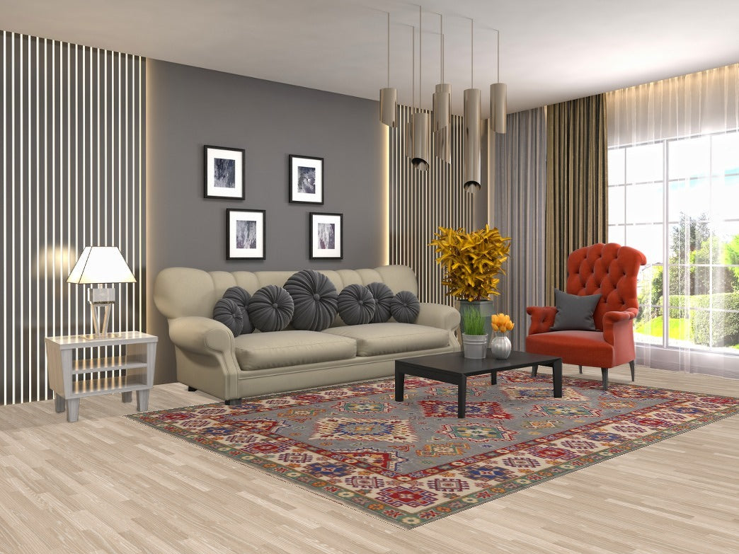 Handmade Gray Kazak Wool Area Rug 7x9