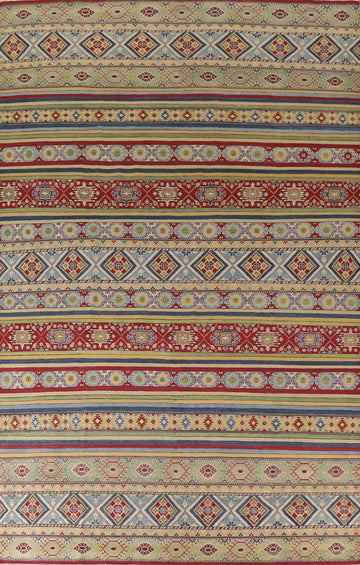 All-Over Striped Kazak Large Area Rug 10x14