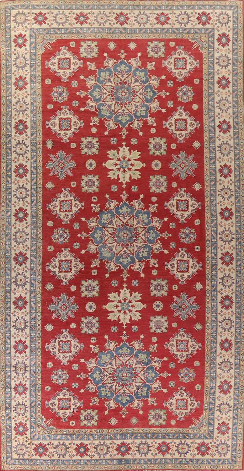 Red Geometric Kazak Large Handmade Rug 10x19
