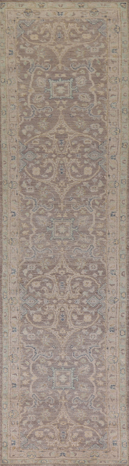 Brown Floral Oushak Vegetable Dye Runner Rug 2x12