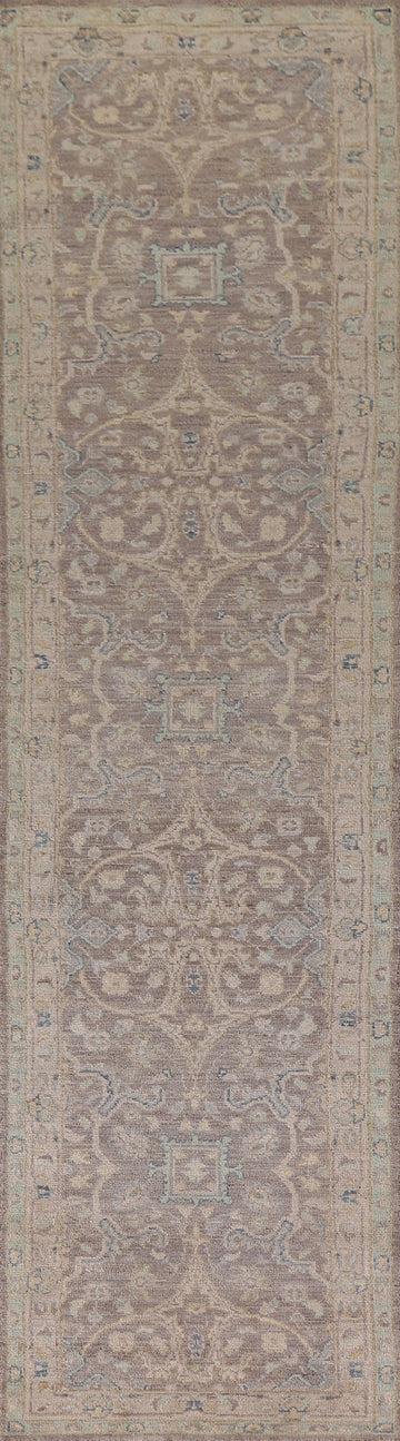 Brown Floral Oushak Vegetable Dye Runner Rug 2x12