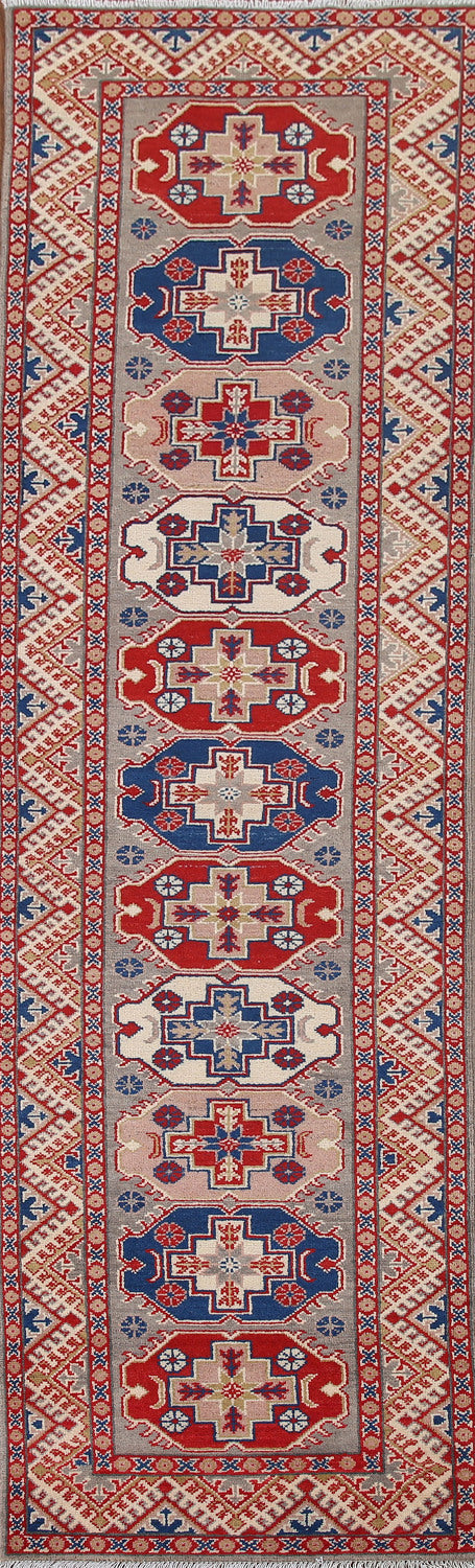 Geometric Kazak Oriental Runner Rug 3x10