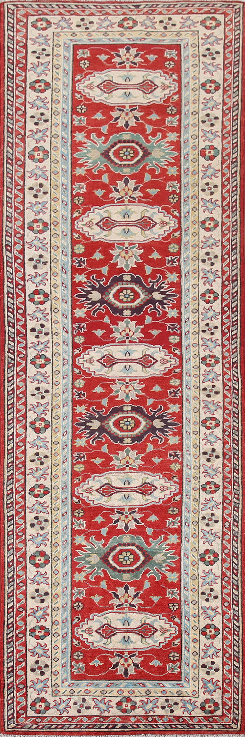 Wool Red Kazak Oriental Runner Rug 3x10