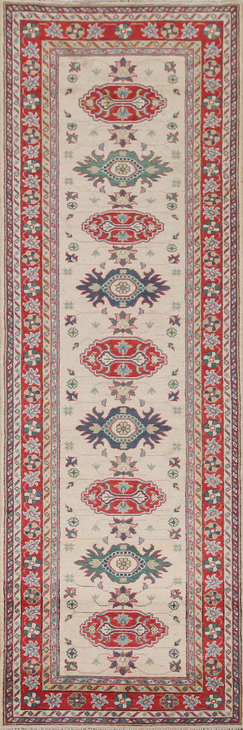 Ivory Wool Kazak Oriental Runner Rug 3x10