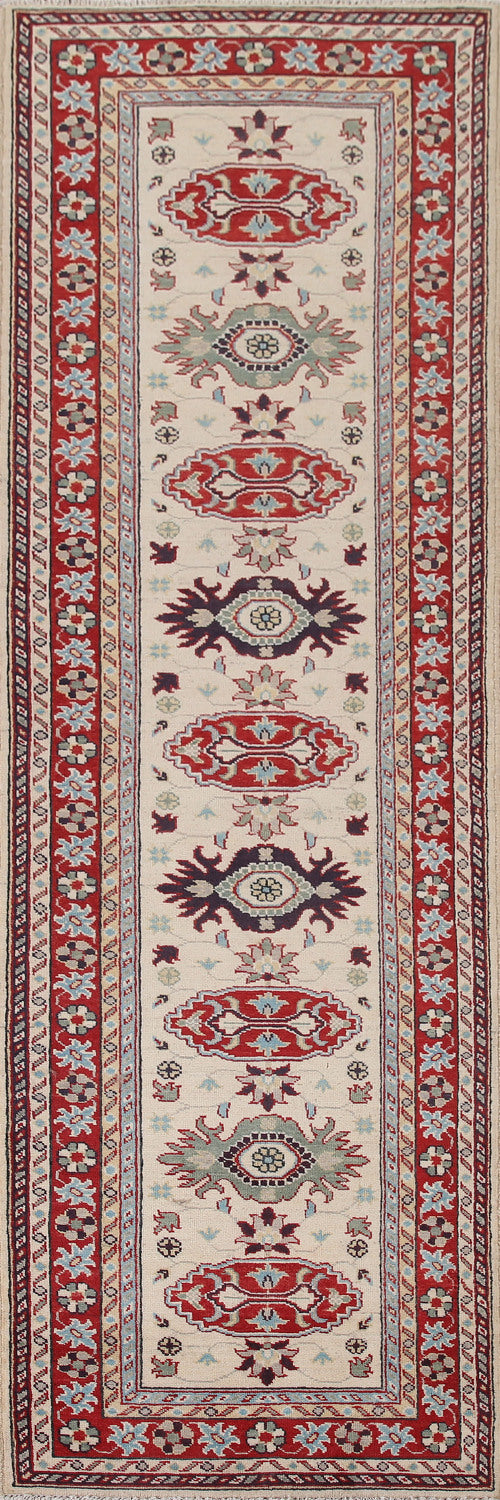 Handmade Wool Kazak Oriental Runner Rug 3x10
