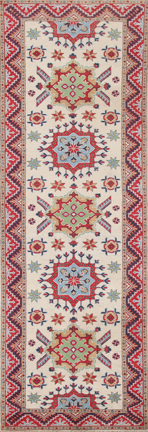 Handmade Kazak Wool Runner Rug 3x9