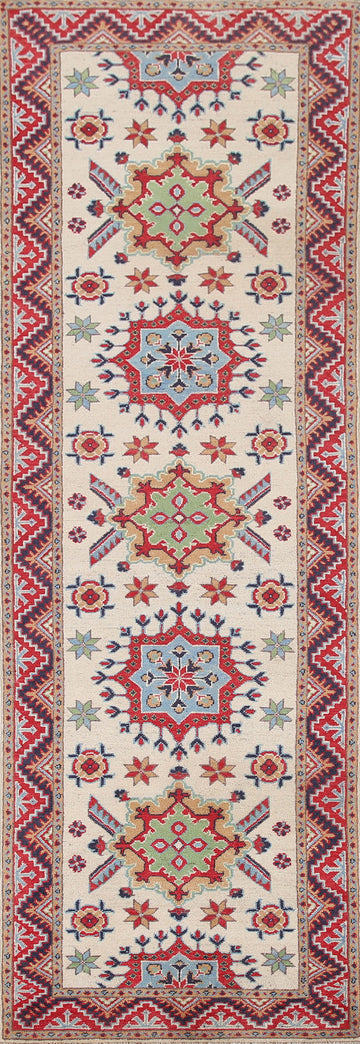 Handmade Kazak Wool Runner Rug 3x9