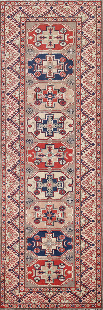 Geometric Kazak Wool Runner Rug 3x10