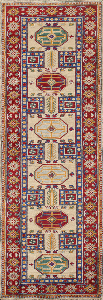 Geometric Kazak Oriental Runner Rug 3x10